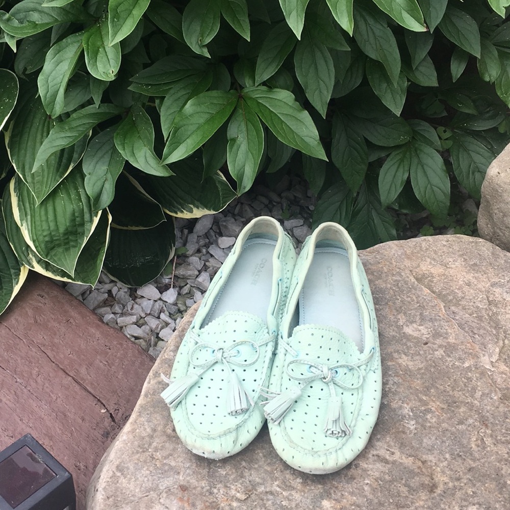 Mint green coach loafers